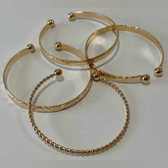 Gold Rope Bangle Stack (4 Pieces) | Textured Open Bangles - Picture 2 of 2